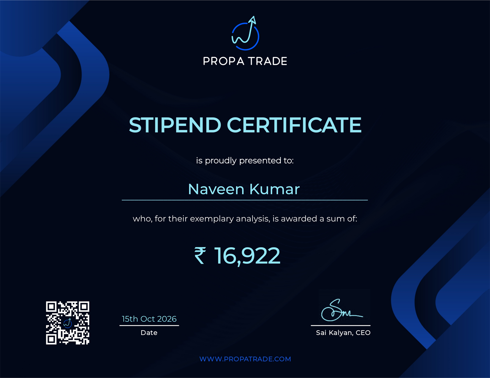 Reward Certificate - Naveen Kumar